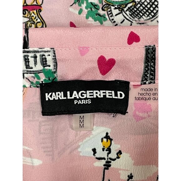 Karl Lagerfeld Pink Paris Button Up Shirt Size MEDIUM Downtown Eiffel Tower - Picture 2 of 3